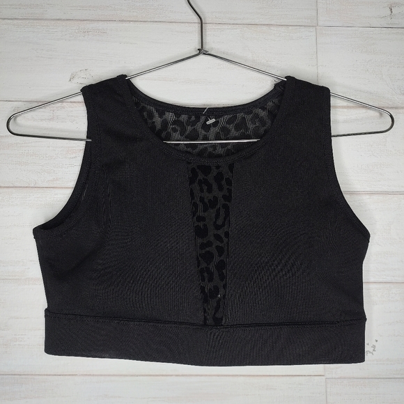 Jet Black Leopard Mesh Insert Sports Bra - Picture 3 of 7